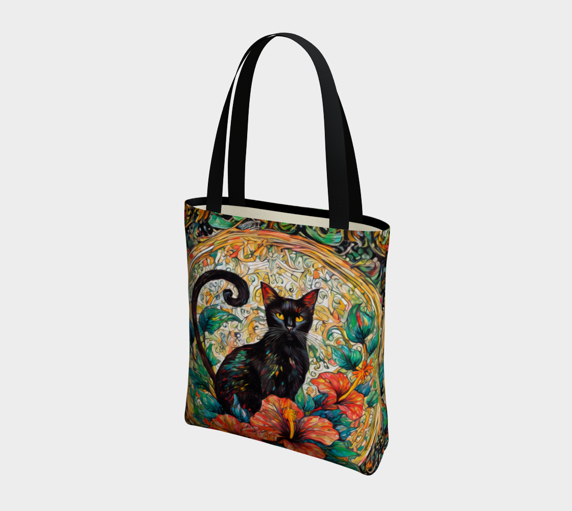 SHS Black Cat and Hibiscus Tote Bag