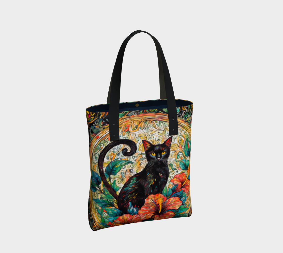 SHS Black Cat and Hibiscus Tote Bag