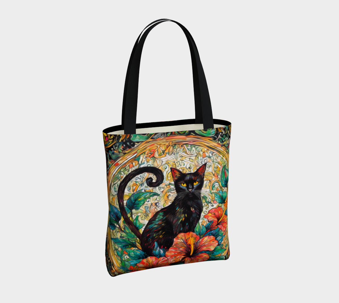 SHS Black Cat and Hibiscus Tote Bag