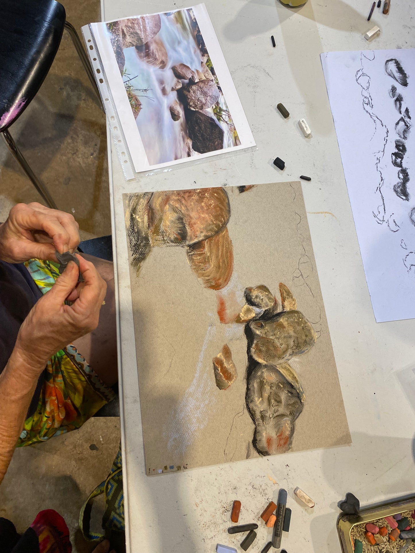 Shifting Shadows Workshop: Drawing FNQ rocks and rivers in charcoal and pastel