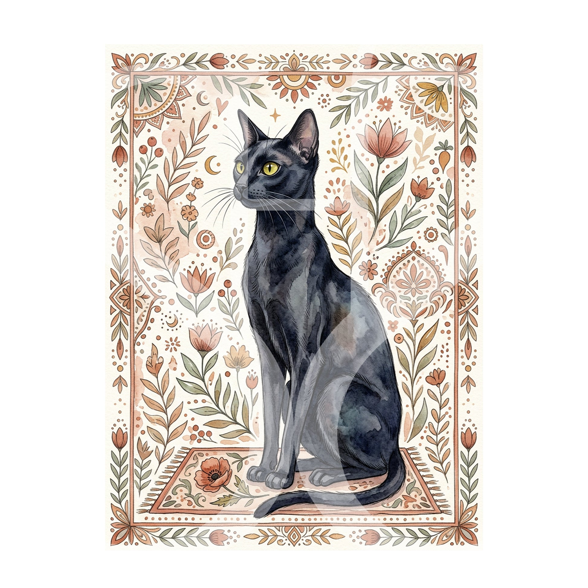 Black Cat Sitting fine art print by Sue Schreiber — elegant minimal cat wall art