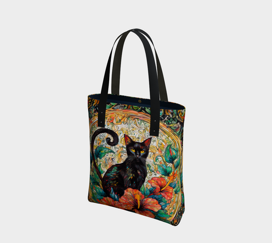 SHS Black Cat and Hibiscus Tote Bag